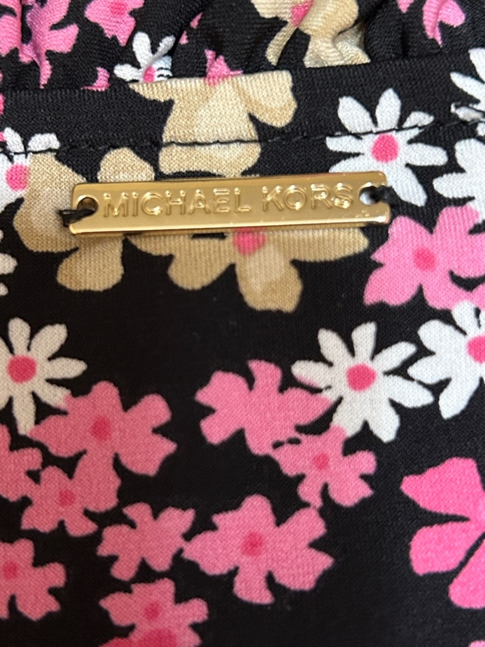 Michael Kors Black Midi Dress with Pink & White Floral Print EUC Size Large - Picture 3 of 6
